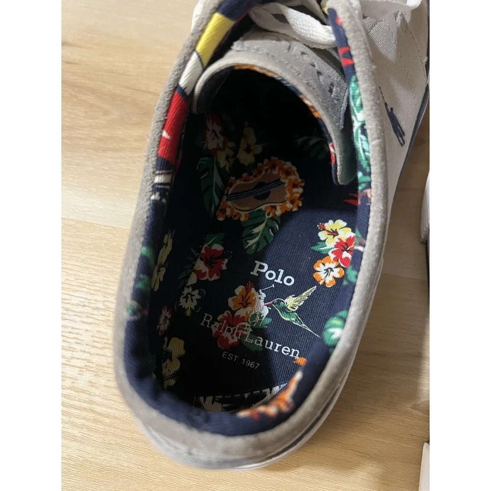 Ralph Lauren Polo Faxon Low Sneakers Men's 13D Gray Canvas Lace Up‎ Flower Print
